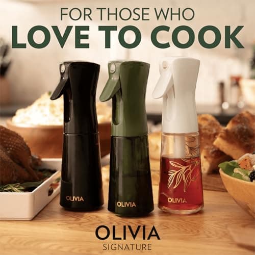 FLAIROSOL OLIVIA Oil Sprayer for Cooking, 200ml Glass Olive Oil Sprayer, Continuous Cooking Spray with Portion Control, Oil Dispenser for Kitchen, Air Fryer, Salad, BBQ (Green Bottle, Gold Print) 9