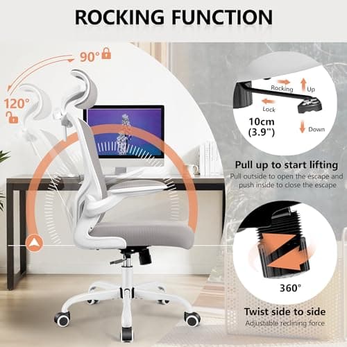 FelixKing Office Chair with Headrest, Ergonomic Desk Chair with Wheels, Task Swivel Comfy Chair with Adjustable Lumbar Support, Breathable Mesh Computer Chair with flip-up Armrests for Home (Gray) 7