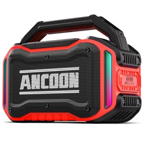 ANCOON Speakers Bluetooth Wireless: 80W(Peak) Loud Speaker with Bass, 20H Playtime, IPX6 Waterproof, Large Jobsite Speakers for Work, Outdoor, Workshop, Garage, Portable Speaker with TWS (Red)