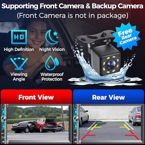 Kissound 7" Double Din Car Stereo with Wireless Apple Carplay & Android Auto, Bluetooth, 240W, SWC, Subwoofer Out, Mirror Link, USB-C/AUX/TF, FM/AM Car Radio Receiver, Backup Camera 5