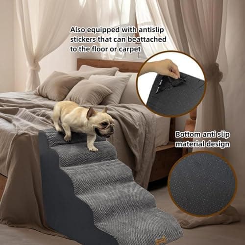 5-Step Dog Stairs for 23 Inch High Beds & 20-30 Inch Couch Bed, Non-Slip Balanced Indoor Pet Ramp Stairs for Small Old Large Dogs Cats to Get on Bed 30D 5