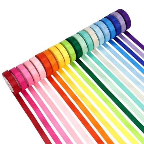 Kryvus Rainbow Satin Ribbon Set – 20 Colors, 3/8" x 5 Yards Each, 100 Yards Total, Double-Faced Colorful Satin Ribbons for Gift Wrapping, Hair Bows, Wedding & Party Decorations, DIY Crafts