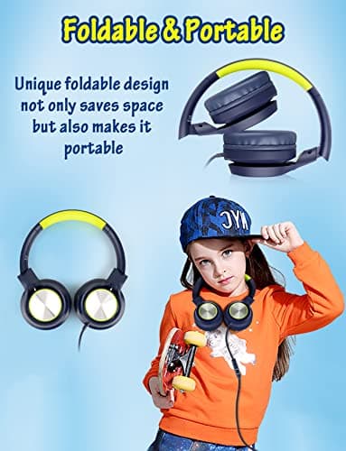 Kids Headphones with Cord , Wired Over Ear Headsets with Microphone Limited Volume 85dB/ 94dB, Portable Wired Headphones for Kids Boys Girls Teens Children Online School/Travel/iPad/Tablet/Cellphone 6