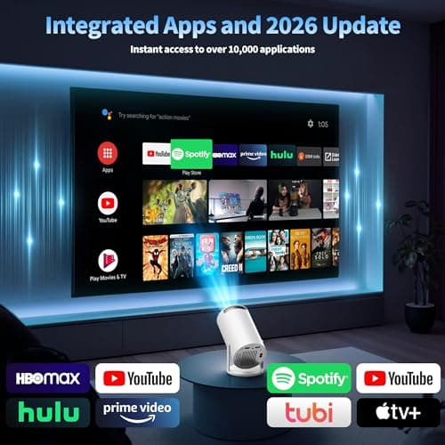 [2026 Upgraded] Mini Projector Support 4K 1080P FHD Auto Keystone 270° Rotatable with WiFi 6 and Bluetooth 5.2 Projector Portable Compatibile with HDMI/TV Stick/Memory Stick/Laptop,White 6