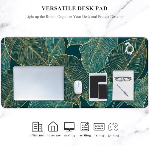 Auhoahsil Desk Mat, Ultra Large Mouse Pad, XXL Gaming Mousepad, Green Tropical Leaves Deskpad, Big Extended Full Size Mouse Pad, Desktop Desk Matt for Keyboard, Laptop & Computer, 35.5 x 15.7 in 7
