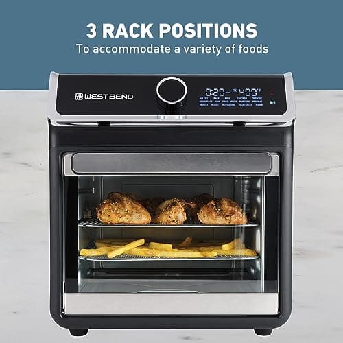 West Bend Air Fryer Oven 15-Quart Capacity with Digital Controls Easy-View Door and 16 Cooking Presets, Includes Eight Cooking Accessories, 1000-Watts, Black 5