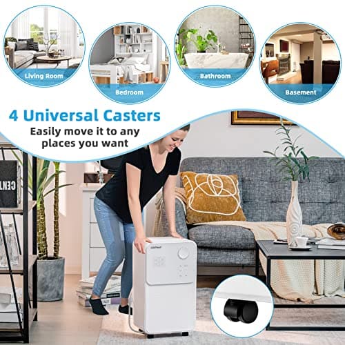 COSTWAY 2000 Sq. Ft Dehumidifier for Large Room & Basement, 32 Pint Dehumidifier with Drain Hose, 4 Modes, 2 Speeds, 24H Timer, Auto Defrost, 3-Color Digital Display 9