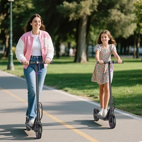 Folding Electric Scooter for Adults, 350W Motor, 8.5" Solid Tires, Cruise Control, 19MPH, 19Mile Long Range Lightweight Commuting Escooter for Teens with APP Control, Dual Brake,Purple 8