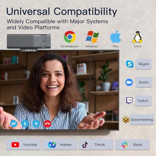 AIRHUG 3 in 1 1080P Webcam with Microphone & Speaker, USB Camera for Video Conferencing/Online Class/Gaming Live, Built-in Privacy Cover 7