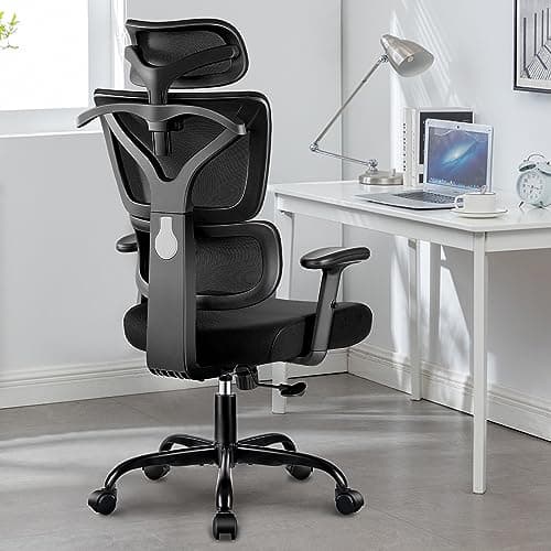 Winrise Office Chair Ergonomic Desk Chair, High Back Gaming Chair, Big and Tall Reclining Comfy Home Office Chair Lumbar Support Breathable Mesh Computer Chair Adjustable Armrests (Black) 7
