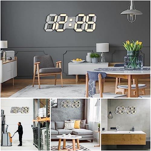 COVERY Digital Wall 3D Clock, Led Desk Clocks, 10 '' Large Number for Bedroom, Living Room, Home and Office - Alarm, Snooze, Temperature, Remote, Nightlight, Auto Light Brightness 7