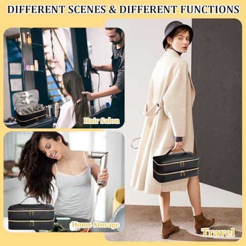 Sambois Travel Carrying Case for Shark Flex Style, Double Layer Storage Case for Shark SpeedStyle Hair Dryer Attachments, Waterproof PU Leather Organizer Bag for Shark Flexstyle Airwrap Styler (Black) 7