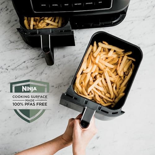 Ninja | Air Fryer | Finish Cooking Multiple Foods at the Same Time | 6-in-1 (Air Fry, Broil, Roast, Keep Warm, Dehydrate, Bake) | Fit up to 8lb Chicken Wings in the two 5 QT Baskets | DZ302 5