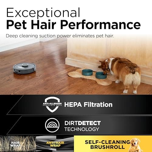 Shark PowerDetect Self-Empty Robot Vacuum with NeverStuck Technology, Auto Deep-Clean Carpets & Hardfloors, XL 60 Day Capacity HEPA Bagless Base Neutralizes Odors, for Pet Hair, Black (AV2820AE) 12