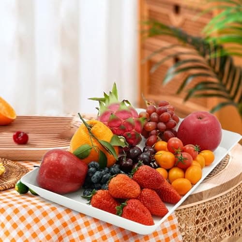 AMGBZT Serving Tray Platter, 4 Pack Food Tray for Veggie Fruit Snack Dessert Cookie Cheese, Food Trays for Party Supplies Display, Plastic Platters for Serving Food, Large White Trays, BPA Free 8