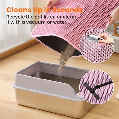 Petinstinct Cat Litter Mat, 24x18 Inches Large Double Layer Honeycomb Cat Litter Trapping Mat, Non Slip Waterproof Urine Proof Cat Litter Box Mat for Floor, Kitty Litter Rug, Cat Supplies, Pink 5