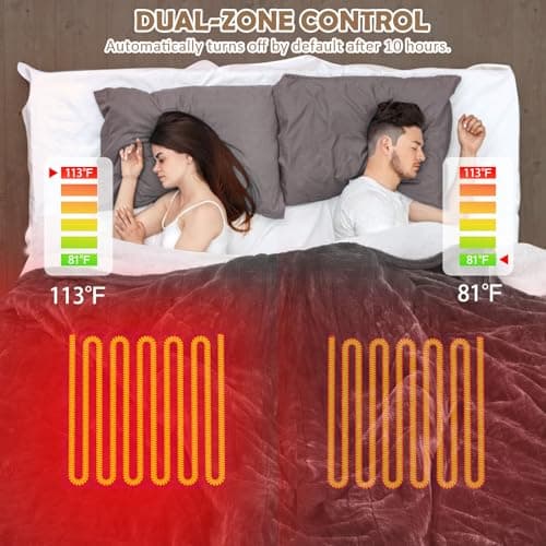 HOW'S MY HOUSE Heated Blanket 84" x 90", Dual Control Electric Blanket Queen Size with 10 Time Settings & 6 Heating Levels, Over-Heat Protection, Flannel Sherpa Super Cozy with ETL Certification, Gray 5