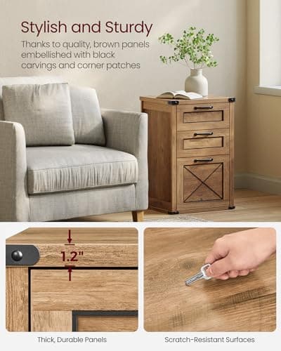 VASAGLE File Cabinet, Filing Cabinet with 3 Drawers, Printer Stand, Fit A4, Letter Size, Hanging File Folders, Modern Farmhouse Style, for Home Office, Honey Brown UOFC054T41 6