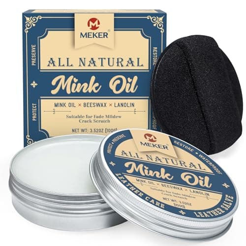 MEKER Mink Oil, Mink Oil for Leather Boots, All-Natural Leather Conditioner with Sponge, Restore Shoes, Jackets, Hats, Baseball Gloves, Saddles and Harnesses, 3.52oz