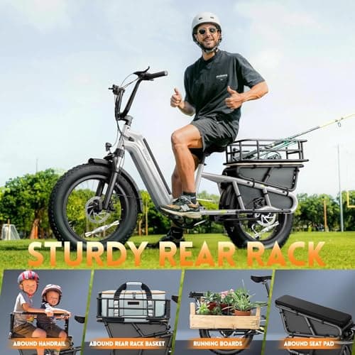 SISIGAD Electric Bike for Adults Peak1500W,E Bike 48V 15Ah Removable Battery Max Range 80Miles, 28Mph Ebikes for Adults,20 * 4" Fat Tire Cargo Electric Bicycle,450lbs Capacity (White Gray) 6