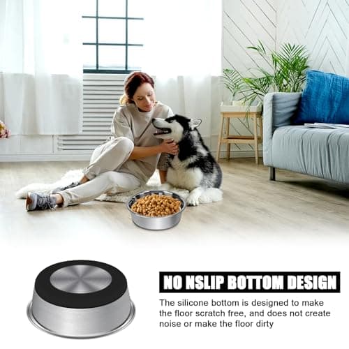 Grehge Steel Anti-Slip Dog Bowls,Non-Slip Stainless Steel Pet Bowl with Foot Mat - Perfect for Mess-Free Mealtime,Quiet Pet Bowls for Cats and Dogs, Dry and Wet Foods,(5.5 inches, 1PCS) 5