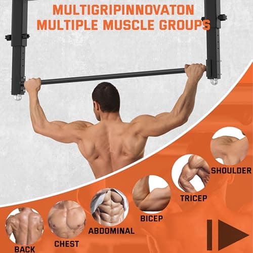 HWOOUSA 48" Ceiling Mount Pull Up Bar, Heavy Duty Multi-Grip Rafter Chin Up Bar for Garage/Basement/Backyard Ceiling Beam, Adjustable Height&Supports to 650 Lbs 8