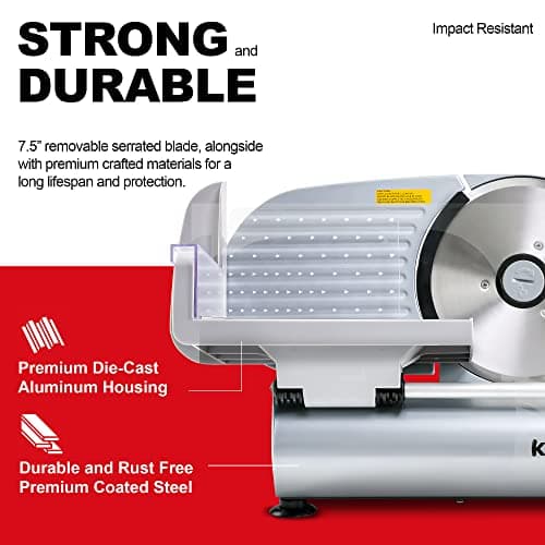 Kitchener Meat Slicer for Deli Cuts, Bread, & Cheese, Electric, 7.5" Stainless Steel Blade, Safety Guard, 120VAC Belt Driven 6