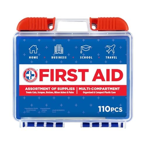 Be Smart Get Prepared 110 pc First Aid Kit: Clean, Treat, Protect Minor Cuts, Home, Office, Car, School, Business, Travel, Emergency, Outdoor, Camping & Sports, FSA/HSA (Packaging may vary)