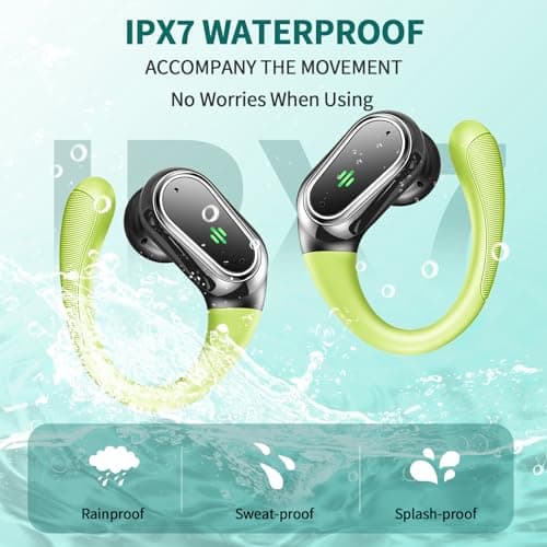 Wireless Earbuds, 2025 Bluetooth 5.4 Headphones Sport, Bluetooth Earbuds with ENC Noise Canceling Mic, 50H Stereo Wireless Headphones IP7 Waterproof with Earhooks, Dual LED Display for Workout/Running 7