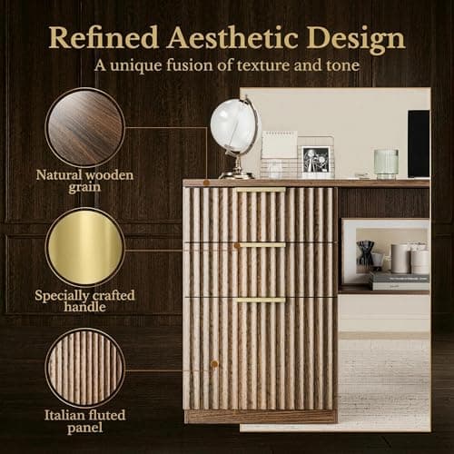 63 Inches L Shaped Standing Desk, Executive Standing Desk with Drawers and File Cabinet, AC/USB, 1.18" Desktop, Multi-sized Storage Cubby, Privacy Panel, Fluted Computer Desk, Black Walnut 8