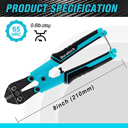 DURATECH 8-inch Mini Bolt Cutter with Bi-Material Ergonomic Handle Grip, Security Lock, Chrome Vanadium Steel Blade for Wire, Cables, Chains, Small Screws 5