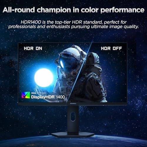 KOORUI 27" 4K QD-Mini LED Gaming Monitor - Dual-Mode (UHD 160Hz or FHD 320Hz), 1ms, 99% Adobe RGB, HDR1400, 90W USB-C, HDMI 2.1/DP1.4, VESA, Tilt Height Swivel Vertical Adjustment, Black, S2741LM 6