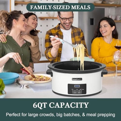 6-Quart Programmable Slow Cooker with Timer Keep Warm - Small Kitchen Appliance for Family Dinners - Serves 6+ People - Heat Settings: Keep Warm(White, Black Liner) 7