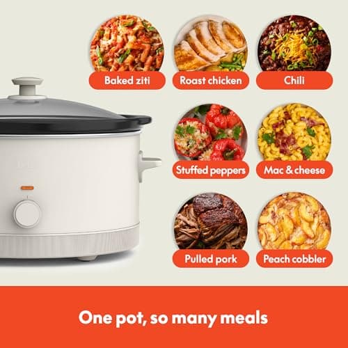 bella 6.0 Qt Manual Slow Cooker, Ceramic Nonstick Coating, 3 Temperature Settings, Dishwasher Safe Stoneware Pot and Tempered Glass Lid, Cool Touch Handles & Tangle Free Cord Wrap, Oatmilk 5