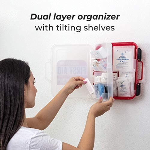 M2 BASICS Professional 350 Piece First Aid Kit, Wall Mountable Dual Layer Hard Case for Business, Home, Car, Vehicle & Work 8