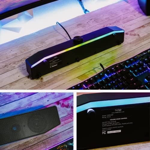 Tilted Nation Gaming Soundbar - Monitor Sound Bar for PC - RGB Computer Speakers for Desktop PC (Wireless or USB Wired) Crisp Audio and Adjustable LED 8