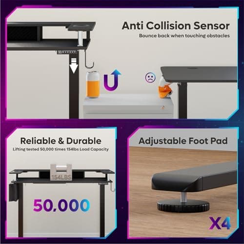 Bestier LED Electric Standing Desk Adjustable Height, 58x26 Inch Large Sit Stand Desk with Monitor Stand, Ergonomic Rising Office Workstation, Headphone Hook & Storage Bag 7