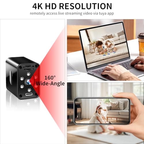 QETATIY 2.4G/5G WiFi Security Camera, 4K Body Camera Charger, Nanny Cam with 160° Wide Angle, Night Version, Motion Detection, Mini Cameras for Home Security 5
