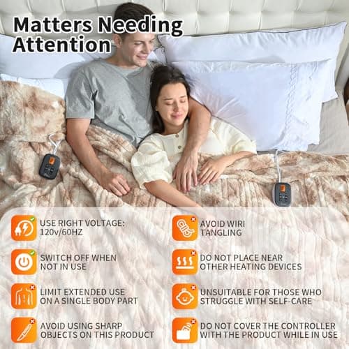 Fantico Electric Blanket King Size, Dual Control Heated Blankets (90"x100") 10 Heat Settings & 0.5-12 Hours Adjustable Timer, Soft Plush Faux Fur，Overheat Protection,ETL Certified, Machine Washable 7