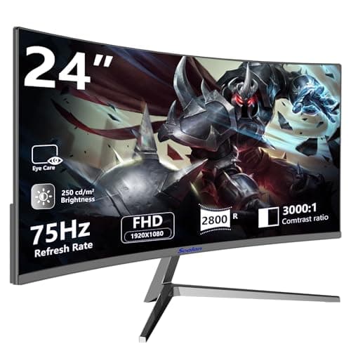 Sealan 24 Inch Curved Monitor 16:9 Aspect Ratio 75HZ FHD LED Display 99% sRGB - Thin Bezel Design - Eye-Care Technology - HDMI VGA Connectivity