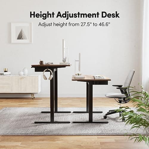 FEZIBO 48 x 24 Inches Standing Desk with Drawer, Adjustable Height Electric Stand up Desk with Storage &2 Hooks, Ergonomic Computer Workstation, Rustic Brown 7