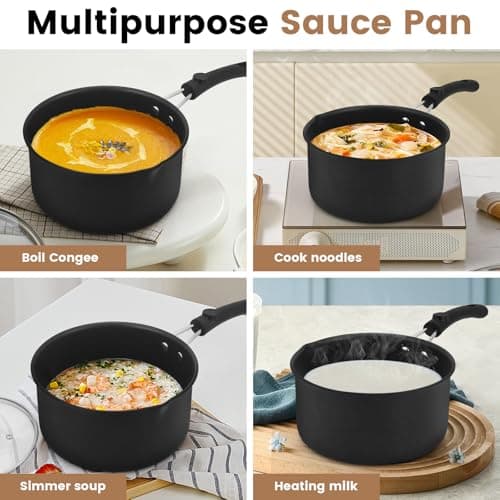EABOSON Nonstick Saucepan with Lid, 1QT & 1.5QT & 2QT Small Milk Pots Set with Healthy Teflon Coating, Multipurpose Induction Compatible Cooking Pans Kitchen Cookware Set 6