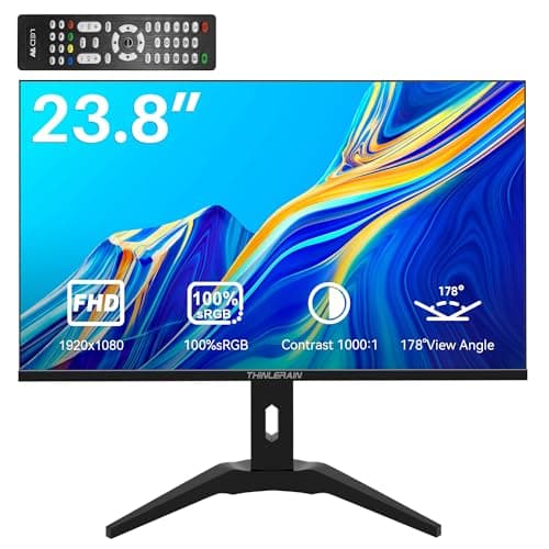 Thinlerain 23.8 inch Computer Monitor 1920x1080 Vertical PC Monitor with HDMI VGA AV BNC USB Ports, Multi-Function Stand, VESA, Display Frameless Build-in Speakers for Office Home 9