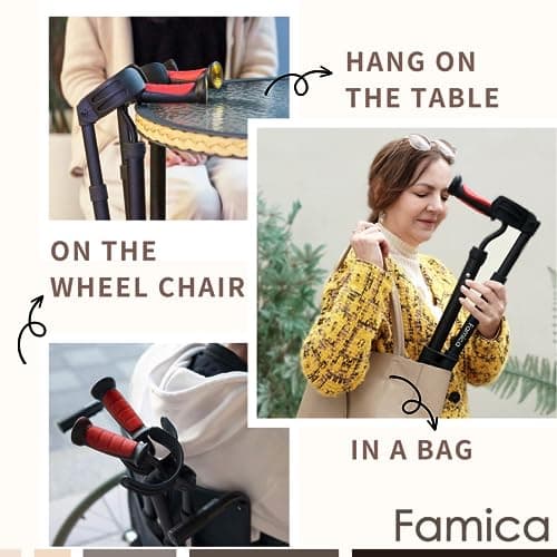 Famica Crutch for Adult (x1 Unit, Open Cuff) - Adjustable Ergonomic Handles, Cuff, Height, Foldable, Lightweight and Non-slip Forearm Crutches 5