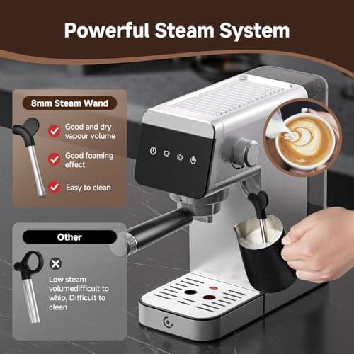 AMZCHEF Espresso Machines with LED Touch screen, Espresso Coffee machine Equip 20Bar Pressure System, Cappuccino Machine, Compact Latte Machine for Home Gifts,silver 6