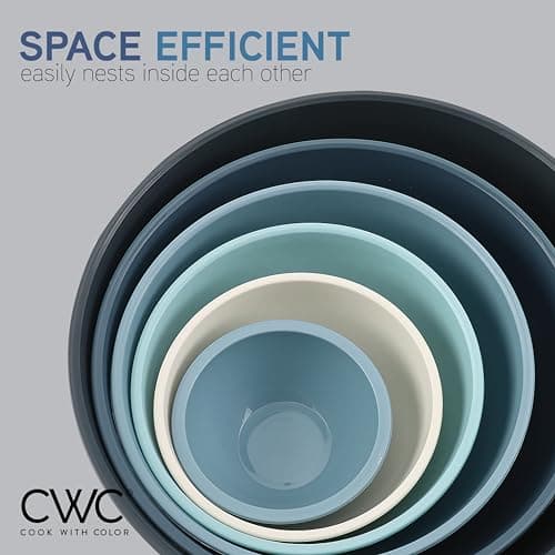 COOK WITH COLOR Mixing Bowls with Lids - 12 Piece Plastic Nesting Bowls Set includes 6 Prep Bowls and 6 Lids, Microwave Safe Mixing Bowl Set, Blue Embossed 9