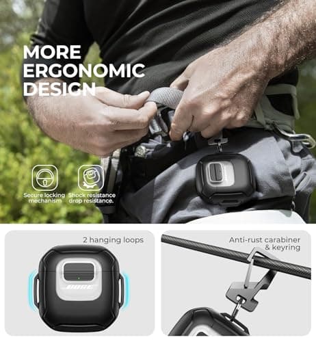 Dexnor for Bose QuietComfort Earbuds II Case (2022) & Bose QuietComfort Ultra Earbuds (2023) & Ultra Earbuds 2nd Gen(2025), Secure Lock Clip Shockproof Protective Cover with Carabiner & Keyring Black 6