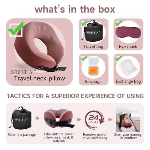SPRFUFLY Super Soft Travel Pillow, 100% Memory Airplane Pillow with Sleep Mask and Ear Plugs, Breathable Removable Cover & Ergonomic Design - Essentials Neck Pillow for Airplane, Office & Home Use 5