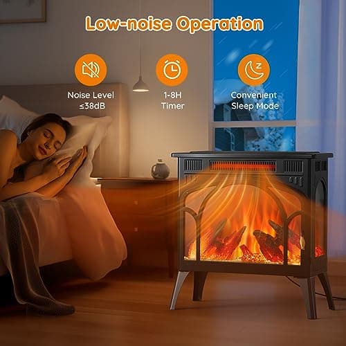 Rintuf Electric Fireplace Heater, 1500W Infrared Fireplace Stove Heater with 3D Flame Effect, 8H Timer, Space Heater Fireplace with Remote, Safety Protection, Freestanding for Indoor Use Large Room 7
