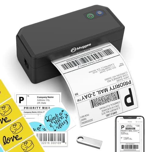 Mvgges Shipping Label Printer,Bluetooth 4x6 Thermal Label Printer for Small Business Office or Home, Compatible with Android, iOS, Windows and Mac, Widely Used for Amazon,USPS,Etsy